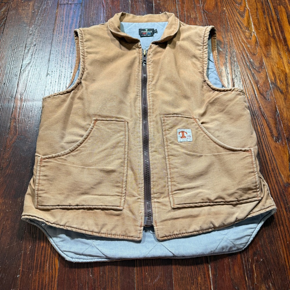 Tyndale FR Vest Mens L Brown Canvas Flame Resistant Arc Rated USA Made Workwear